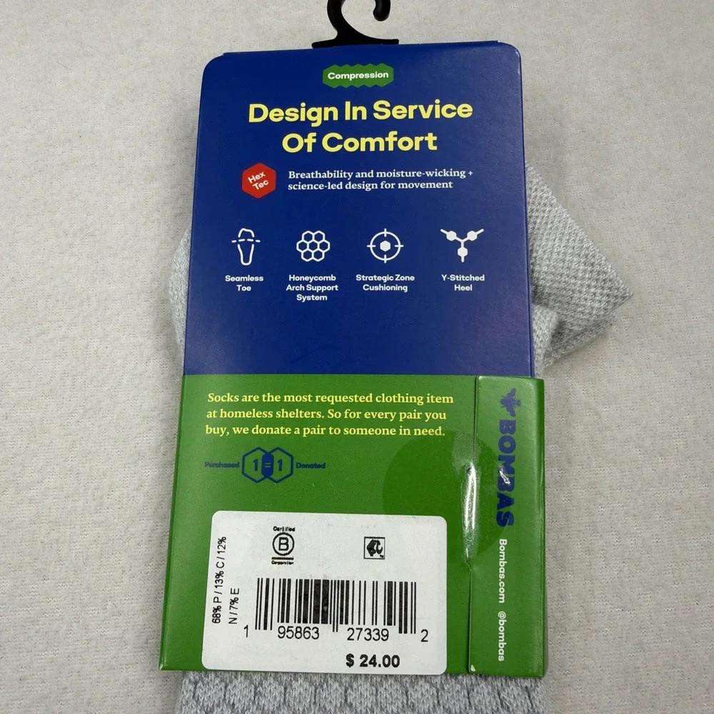 Bombas Performance Compression Ankle Socks Large Men's Size 9.5-13 NWT Gray